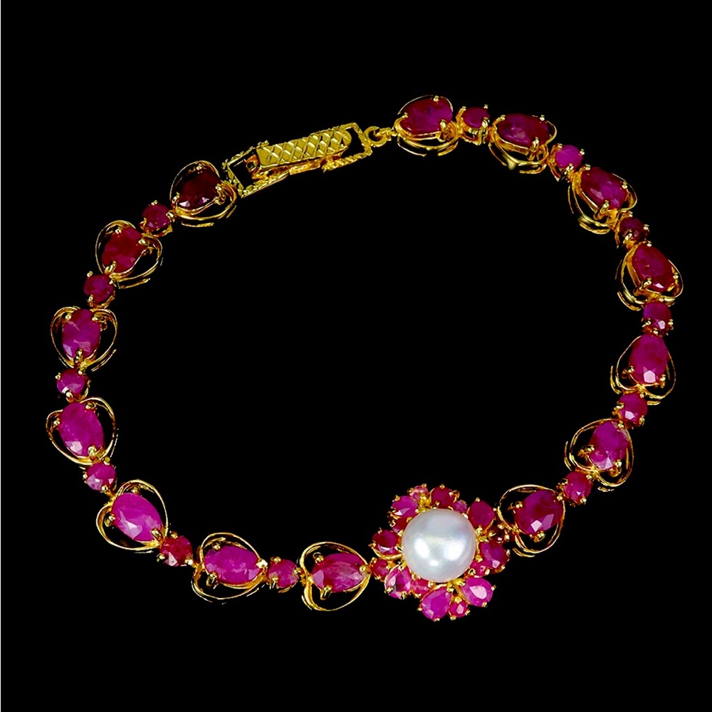 Classy Genuine Ruby Pearl Bracelet